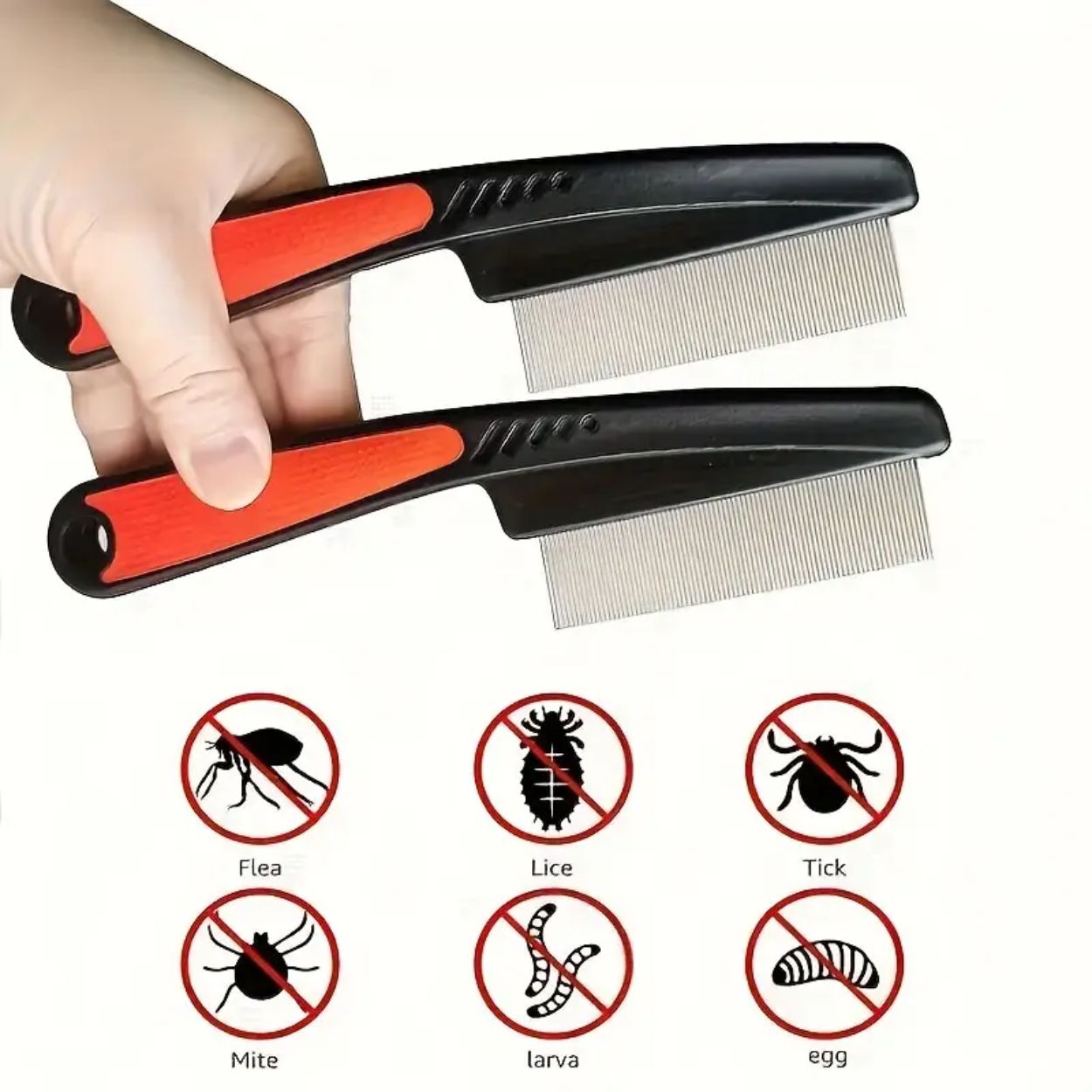 Flea Comb for Long Haired Cats and Dogs, Anti Knot Pet Grooming Comb with Easy Grip Black