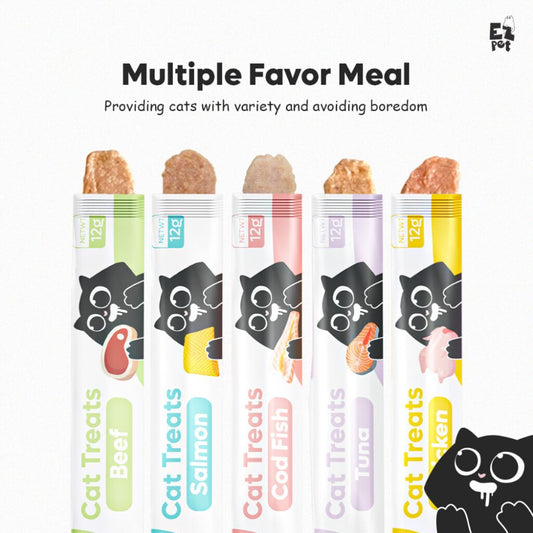 EZPET 100% PREMIUM Cat Treats (5 pc Combo) Beef+Salmon+Cod Fish+Tuna+Chicken